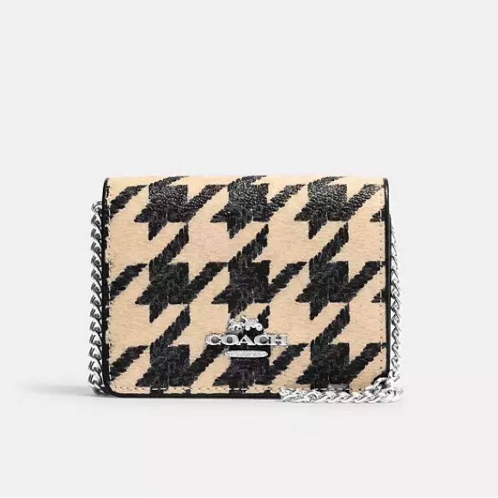 Coach- Mini Wallet On A Chain With Houndstooth Print